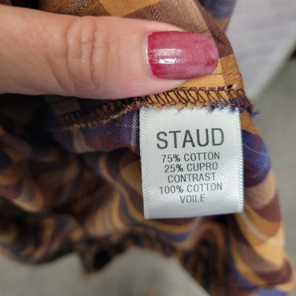 Staud Plaid Jumpsuit Extra Wide Leg Sleeveless Brown Blue Casual Size S - Picture 6 of 9